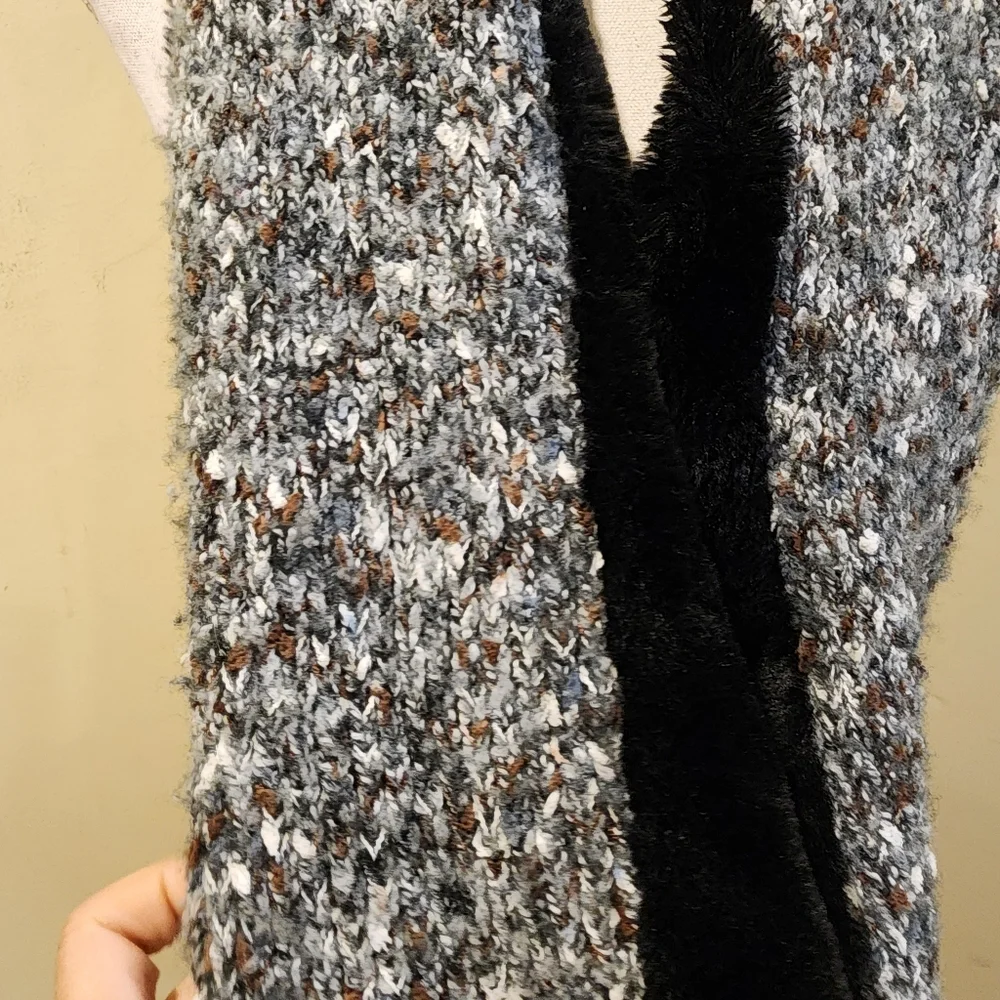 Cozy Black and Gray Knit Infinity Scarf